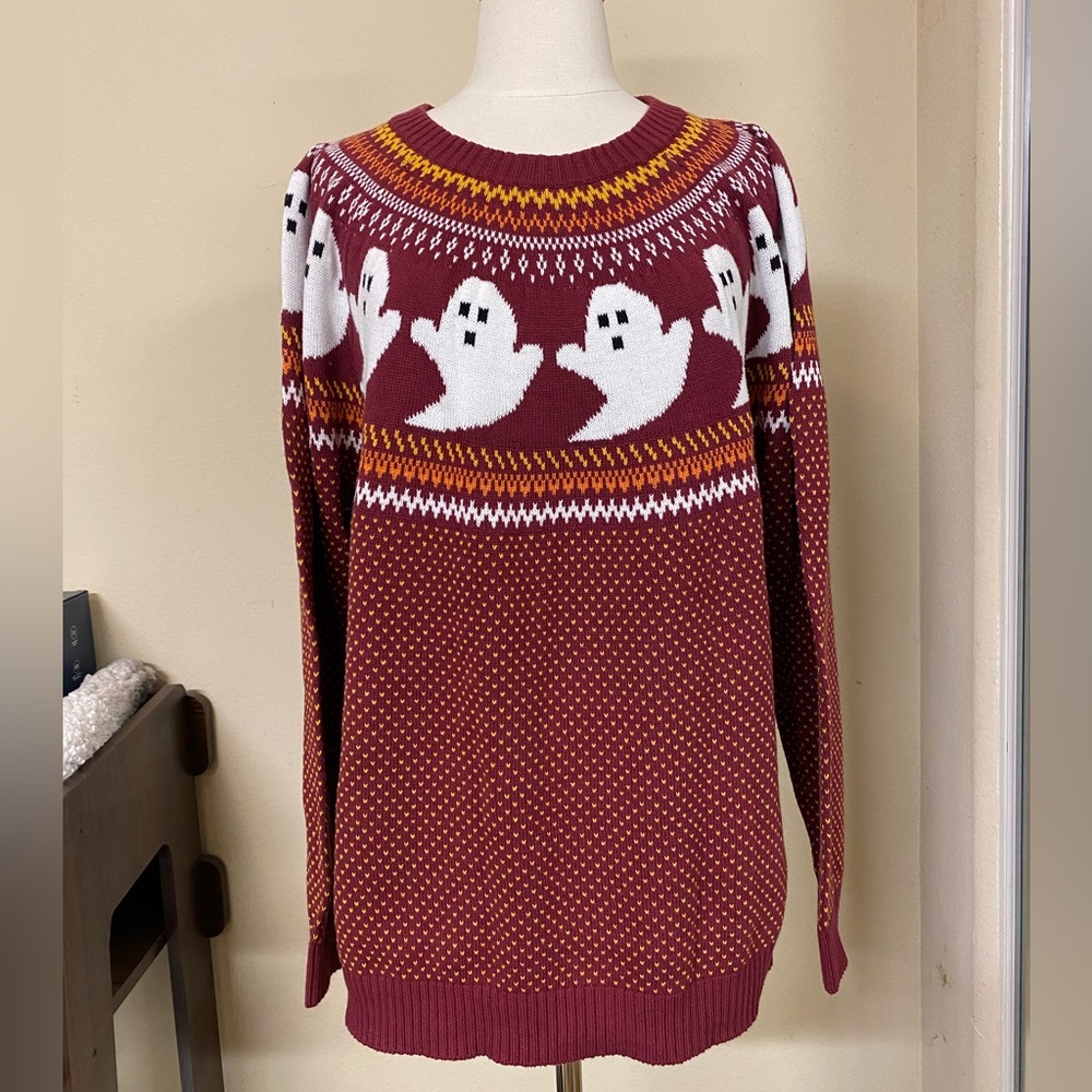 ModCloth Halloween Ghost Pattern Maroon Sweater